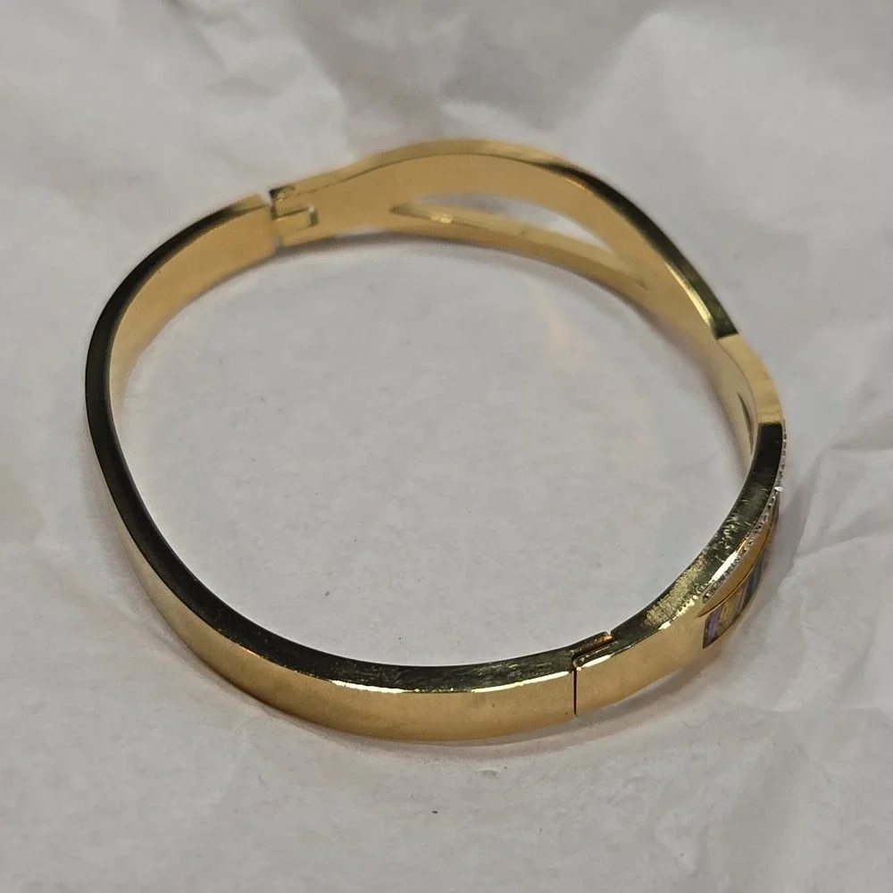 Costume Bracelet Rainbow CZ‎ Gold Tone Y2K Bangle Color Stones Alt Snap Bracelet